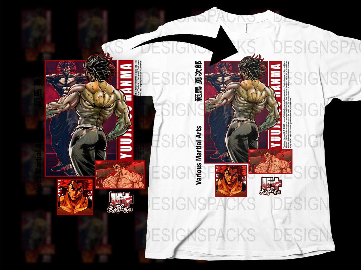 Men's Anime Martial Arts T-Shirt, Graphic Tee, Bold Red and Black Design, Fitness Apparel