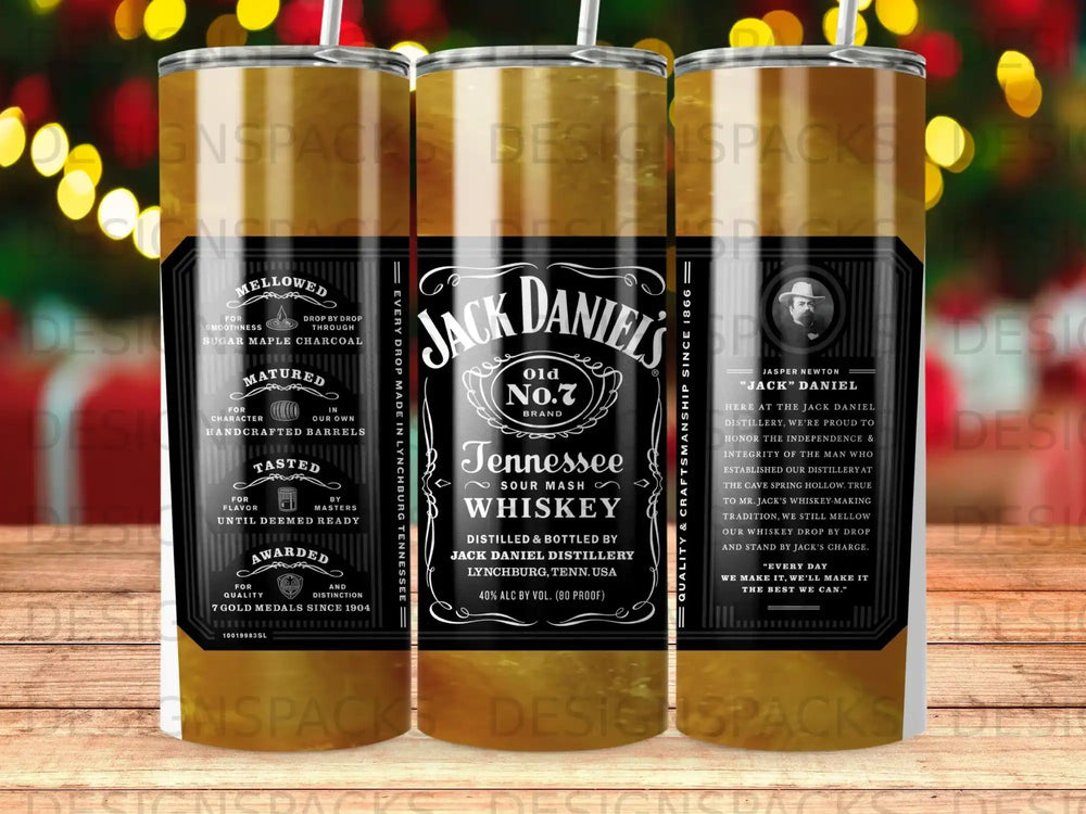 Jack Daniel's Old No. 7 Tennessee Sour Mash Whiskey label on a tumbler.