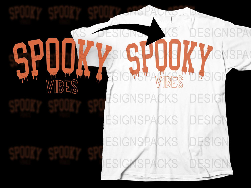 Spooky Vibes Halloween T-Shirt, Dripping Text Graphic Tee, Unisex Orange and White October Top