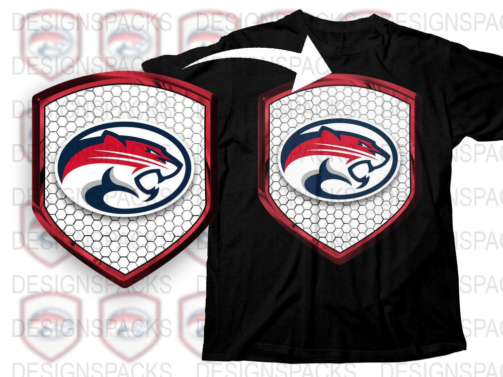 Sports Team Logo T-Shirt, Red and Blue Dolphin Graphic, Men's Athletic Wear, Casual Cotton Tee