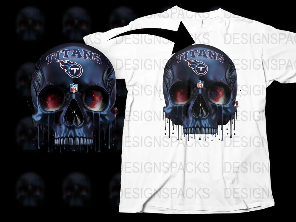 Tennessee Titans Skull Design T-Shirt, NFL Team Graphic Tee, Fan Apparel, Sports Clothing, Unique Football Merchandise