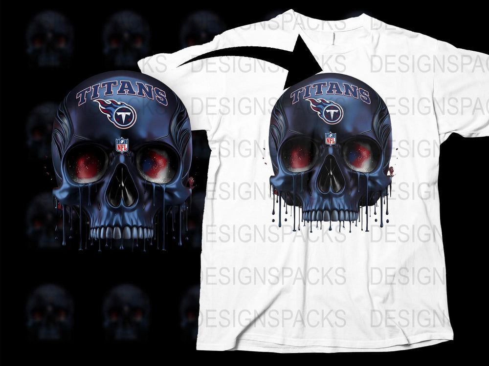 Tennessee Titans Skull Design T-Shirt, NFL Team Graphic Tee, Fan Apparel, Sports Clothing, Unique Football Merchandise