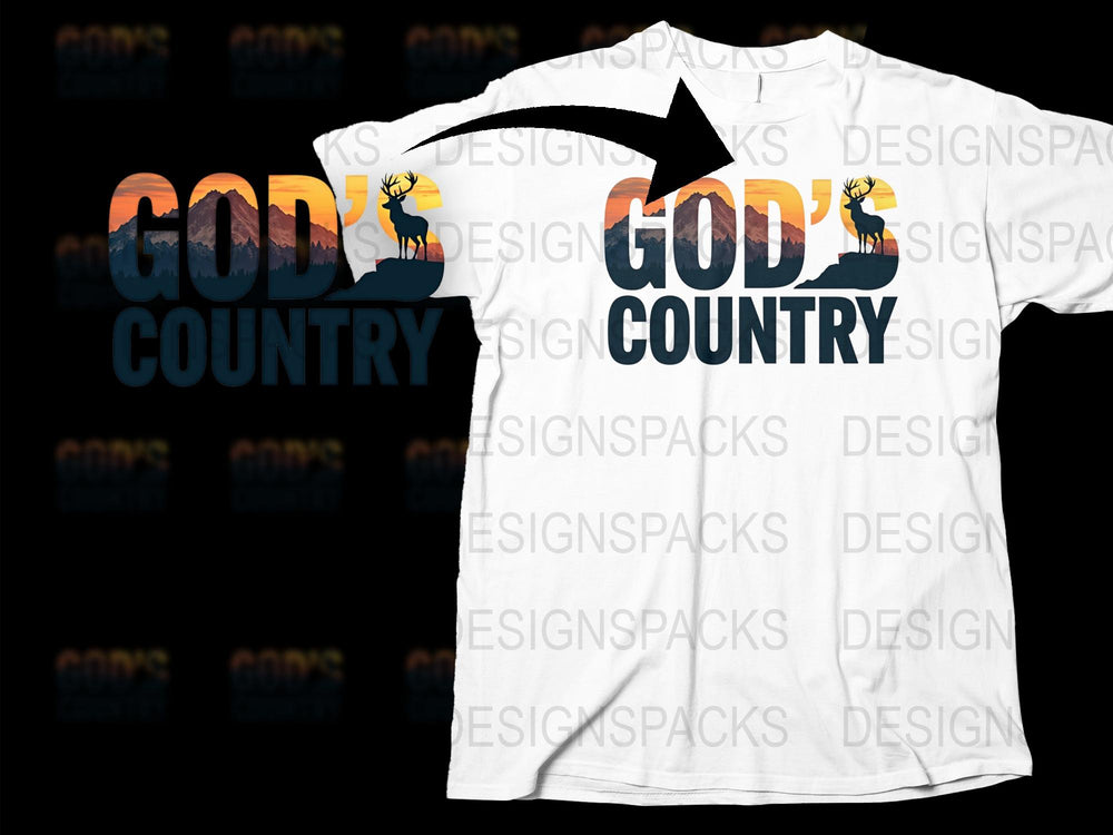 God's Country T-Shirt, White Tee with Sunset Graphic, Outdoor Adventure Apparel