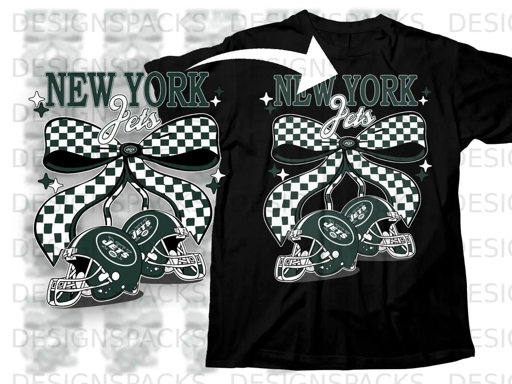 New York Jets Bow Design with Helmets Graphic Shirt