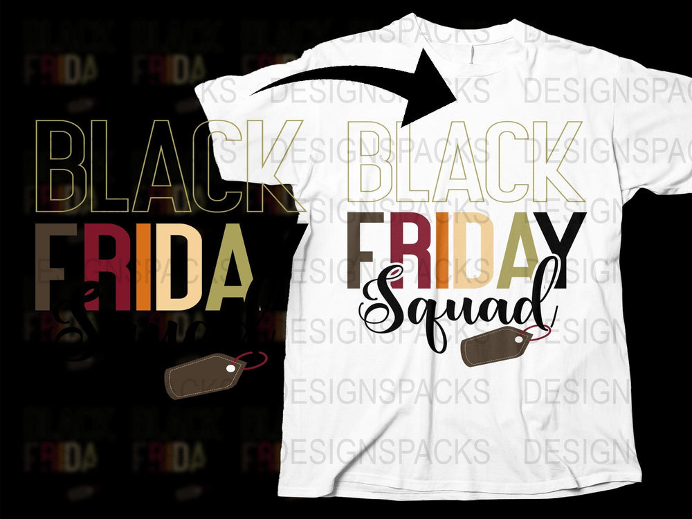 Black Friday Squad T-Shirt, Trendy Holiday Shopping Tee, Graphic Casual Apparel for Sale