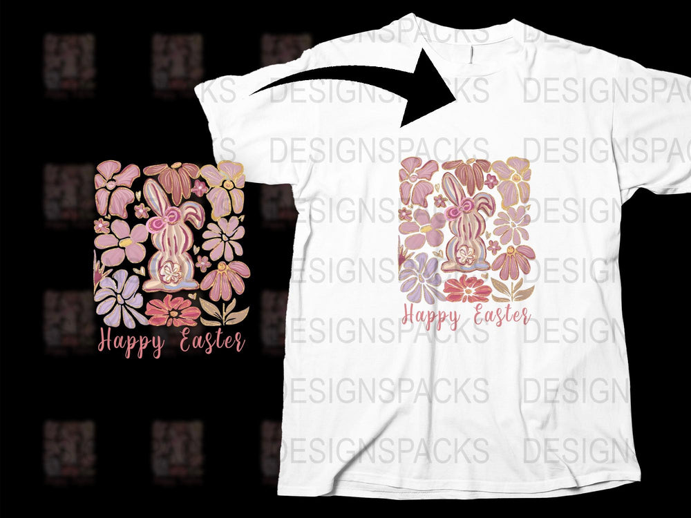 Happy Easter T-Shirt Floral Design, Spring Flowers Graphic Tee, Women's Fashion Casual Wear