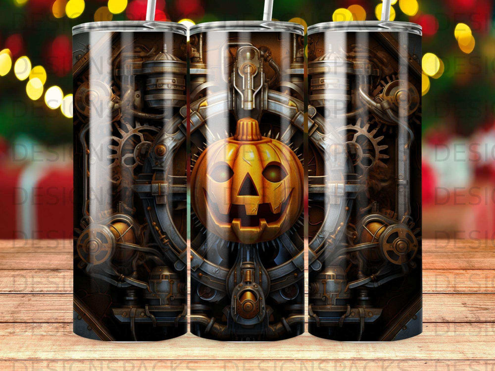 Steampunk jack-o'-lantern with gears and cogs.