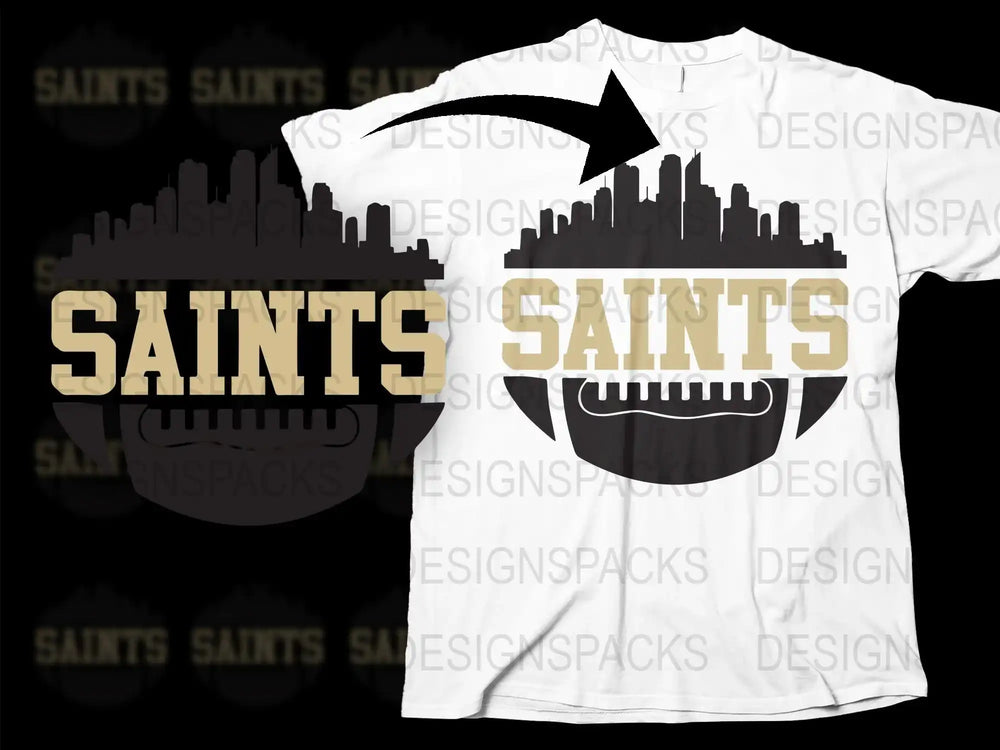 Saints City Skyline Graphic T-Shirt, Urban Style Sports Fan Tee, Black and White Casual Apparel