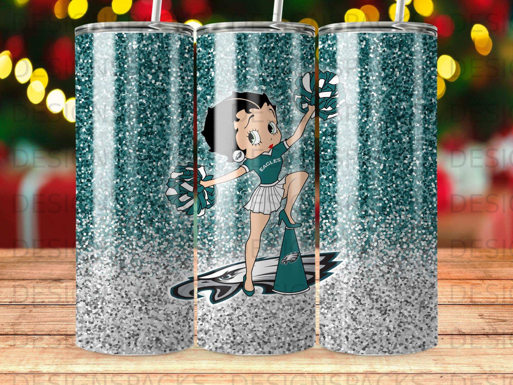 Betty Boop as a cheerleader for the Eagles, with pom-poms and megaphone.