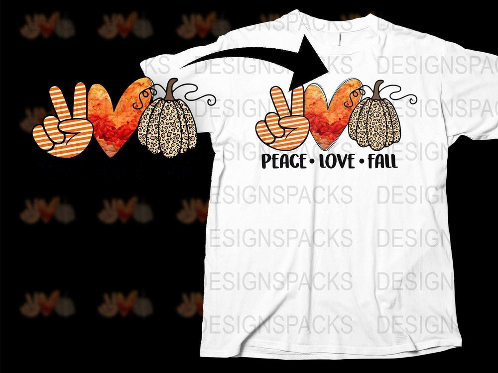 Fall Season T-Shirt Peace Love Autumn Pumpkins Graphic Tee Casual Fashion Top