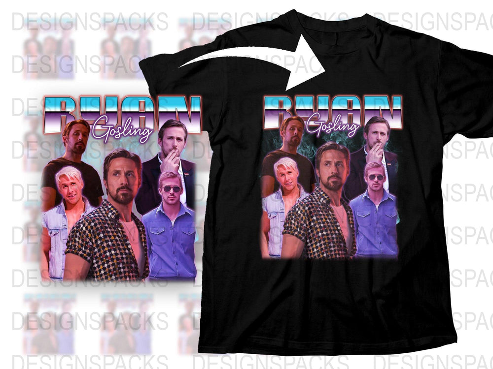 Ryan Gosling Graphic T-Shirt, Movie Star Collage, Fan Art Tee, Multiple Poses, Fashion Apparel