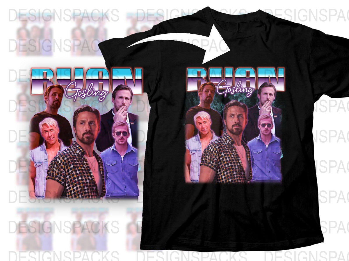 Ryan Gosling Graphic T-Shirt, Movie Star Collage, Fan Art Tee, Multiple Poses, Fashion Apparel