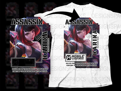 Mobile Legends Karina Assassin Graphic T-Shirt, Video Game Inspired Unisex Tee, Colorful eSports Apparel, Gift for Gamers
