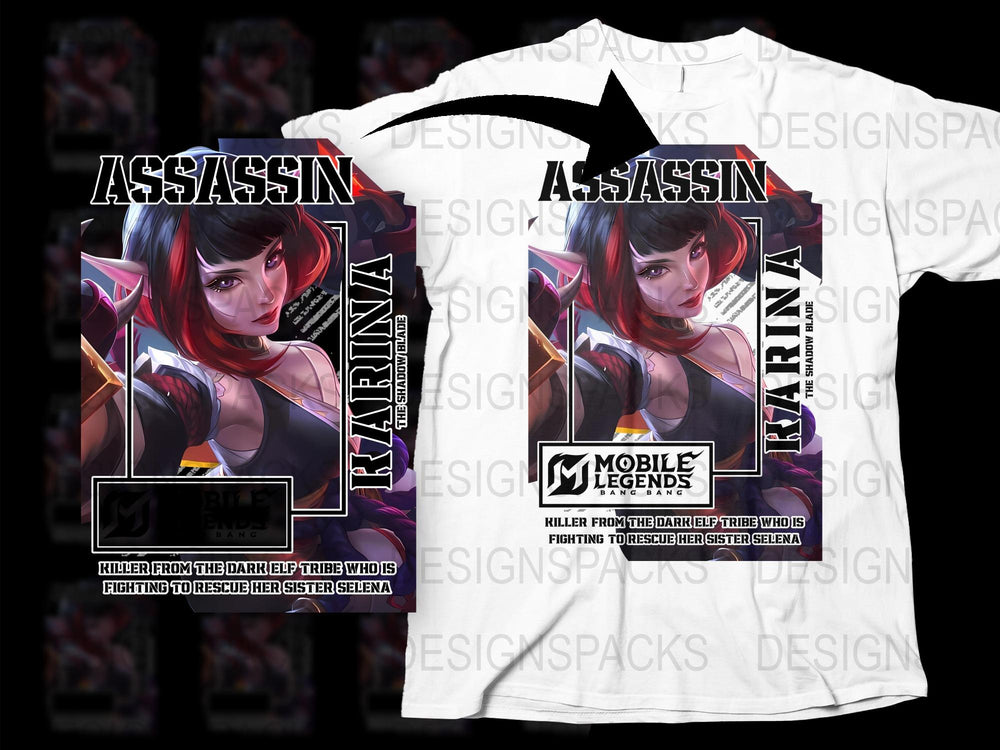 Mobile Legends Karina Assassin Graphic T-Shirt, Video Game Inspired Unisex Tee, Colorful eSports Apparel, Gift for Gamers