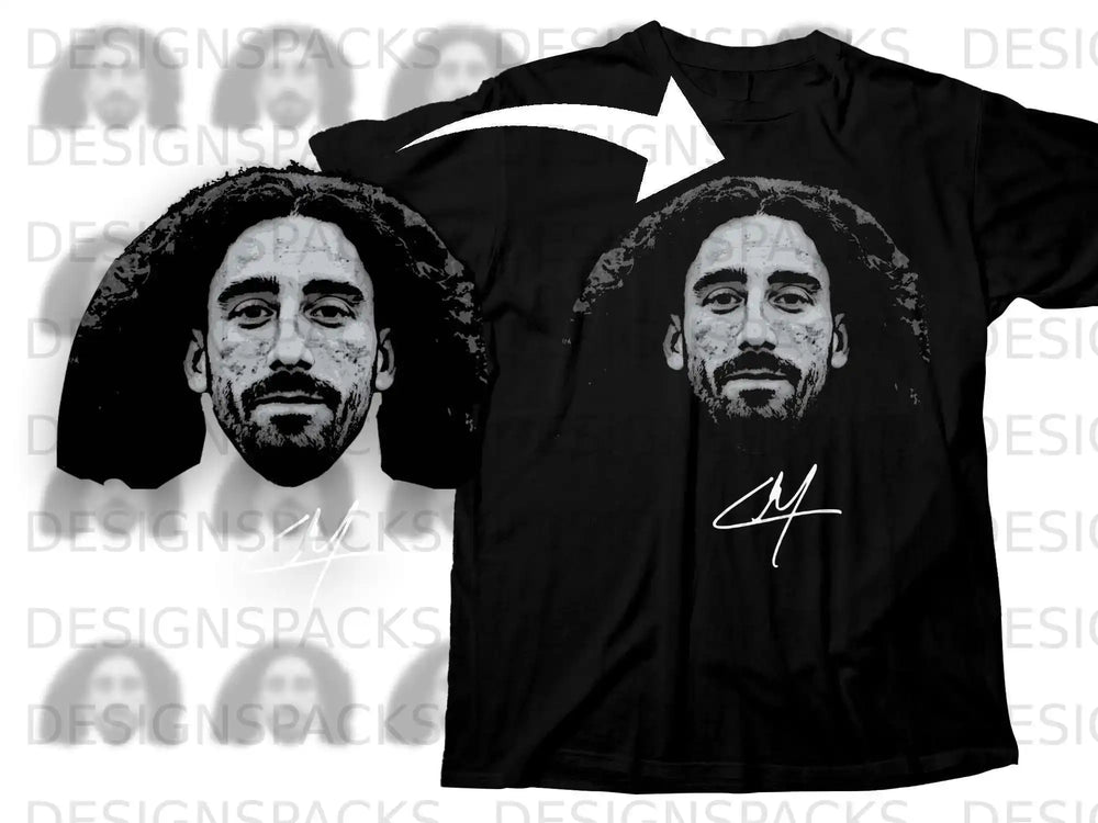 Black T-shirt with Artistic Face Print Design Drawing