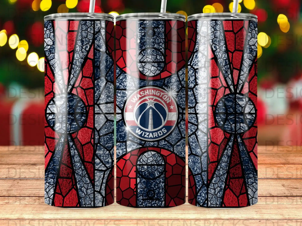 Washington Wizards logo on a stained glass pattern tumbler.