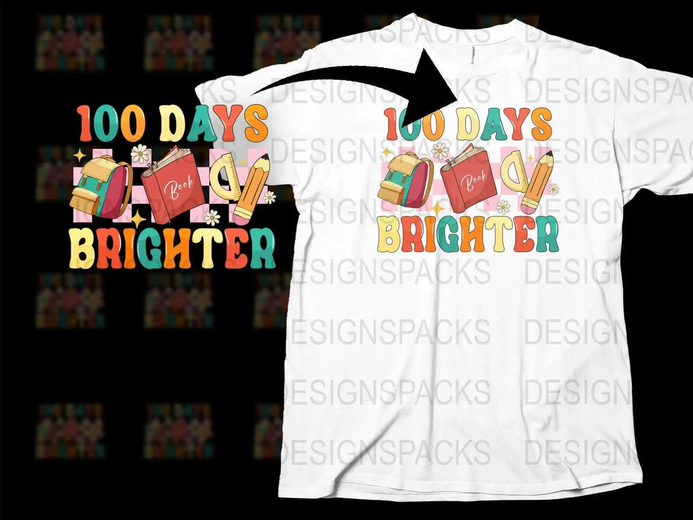 100 Days Brighter Teacher T-Shirt, Colorful School Celebration Gift, Unisex Graphic Tee
