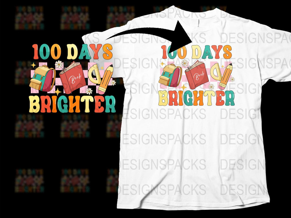 100 Days Brighter Teacher T-Shirt, Colorful School Celebration Gift, Unisex Graphic Tee