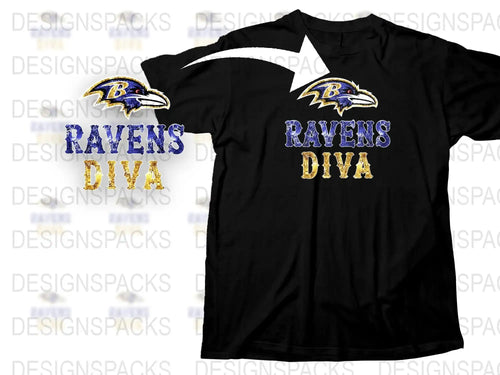 Ravens Diva T-Shirt, Black Cotton Tee, Baltimore Football Fan Apparel, Women's Sports Shirt