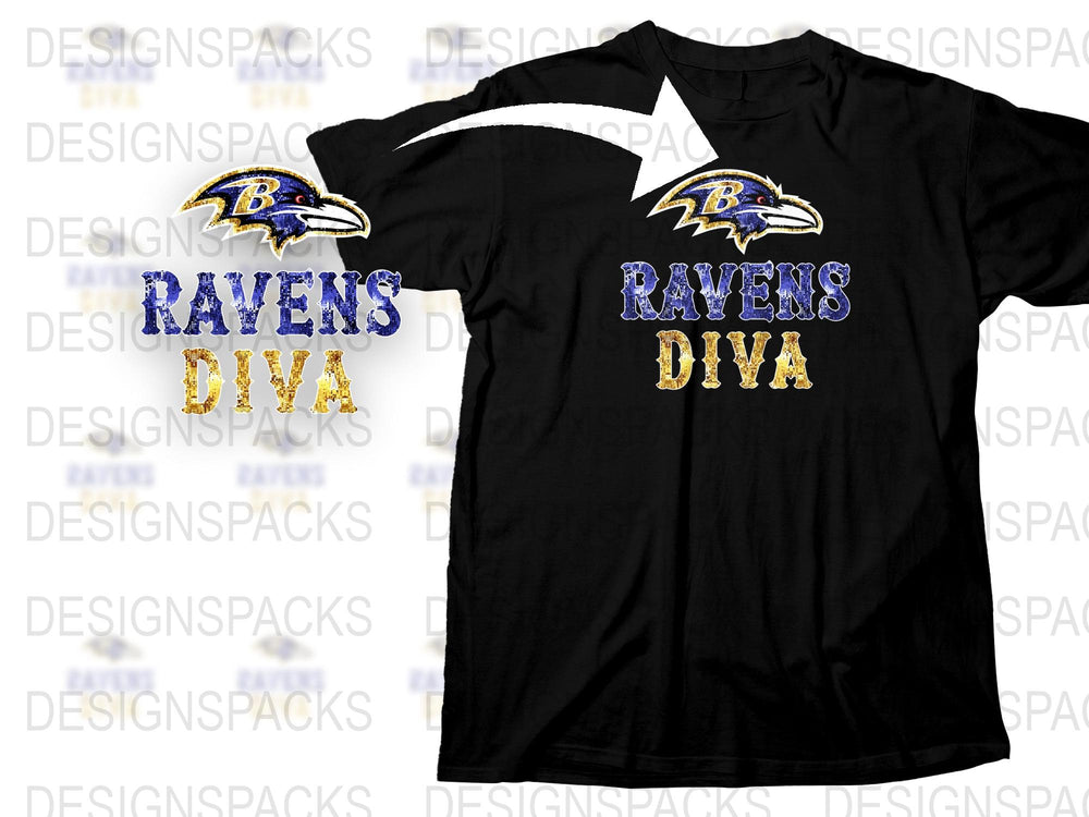 Ravens Diva T-Shirt, Black Cotton Tee, Baltimore Football Fan Apparel, Women's Sports Shirt