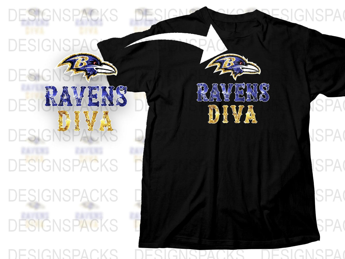 Ravens Diva T-Shirt, Black Cotton Tee, Baltimore Football Fan Apparel, Women's Sports Shirt