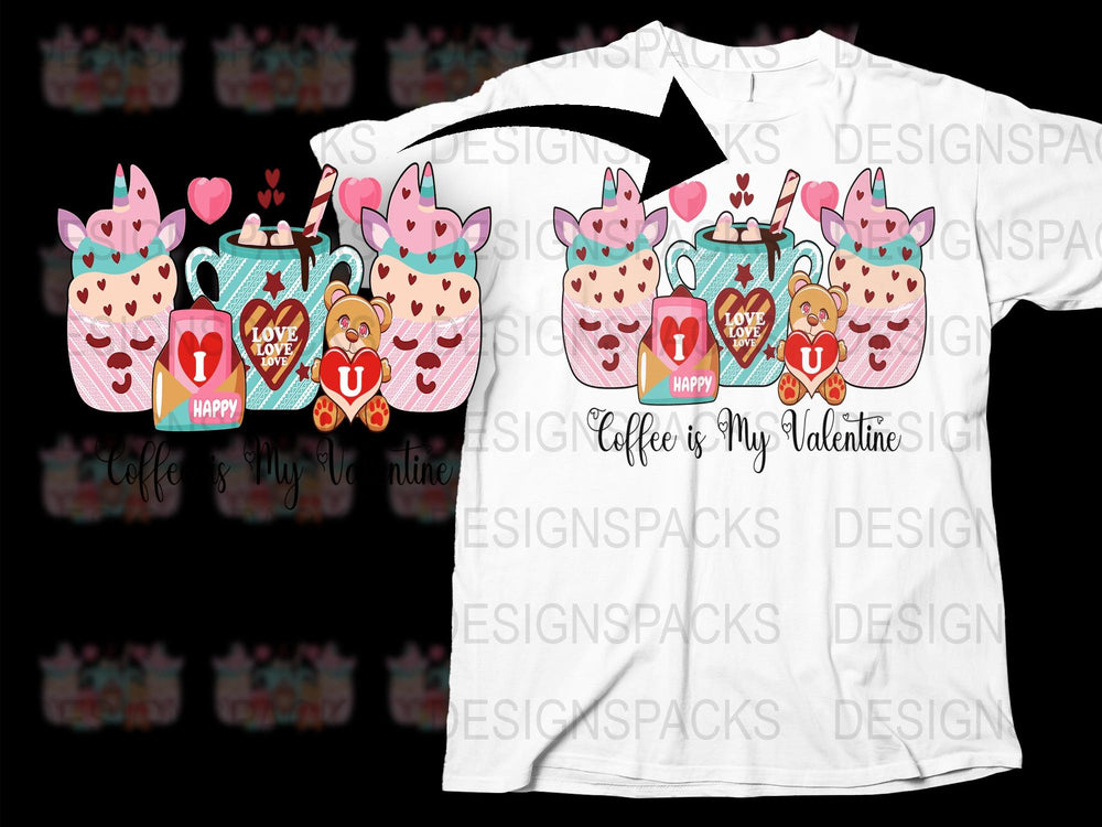 Valentine's Day Coffee Lover T-Shirt, Cute Cupcakes and Hearts Design, Romantic Gift Idea for Him or Her
