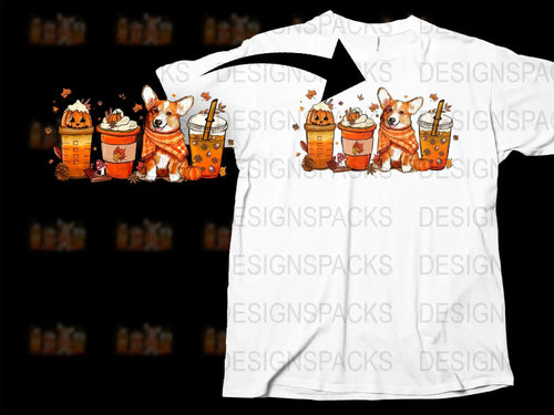 Autumn Corgi T-Shirt, Cute Dog in Pumpkin Patch, Halloween Tee, Animal Graphic Shirt, Fall Season Casual Wear
