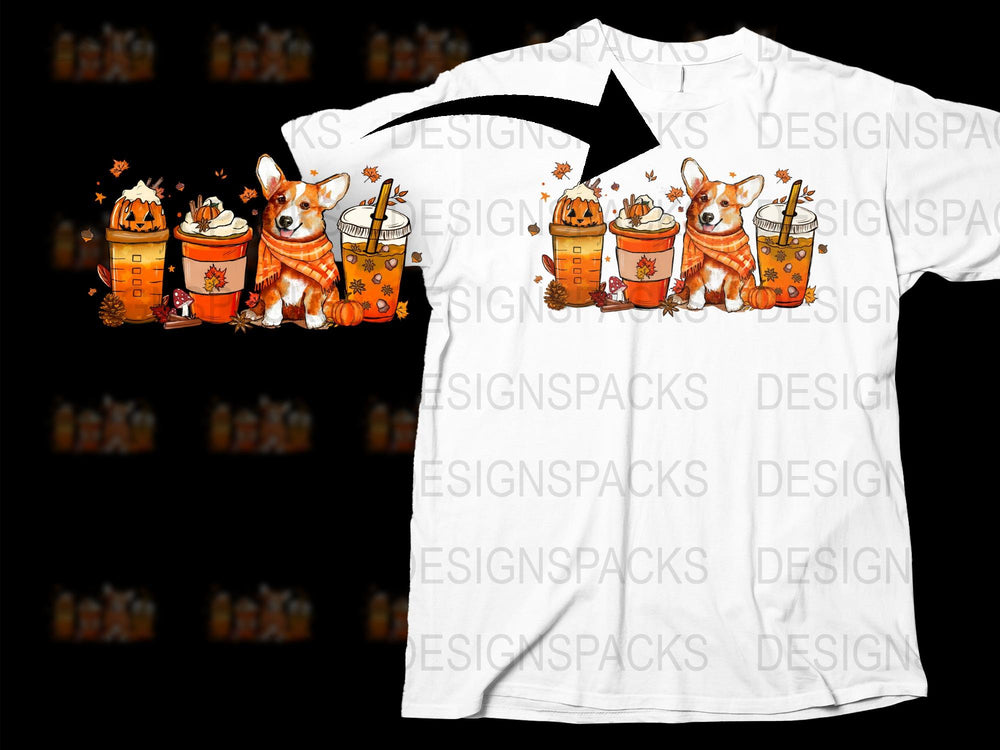 Autumn Corgi T-Shirt, Cute Dog in Pumpkin Patch, Halloween Tee, Animal Graphic Shirt, Fall Season Casual Wear