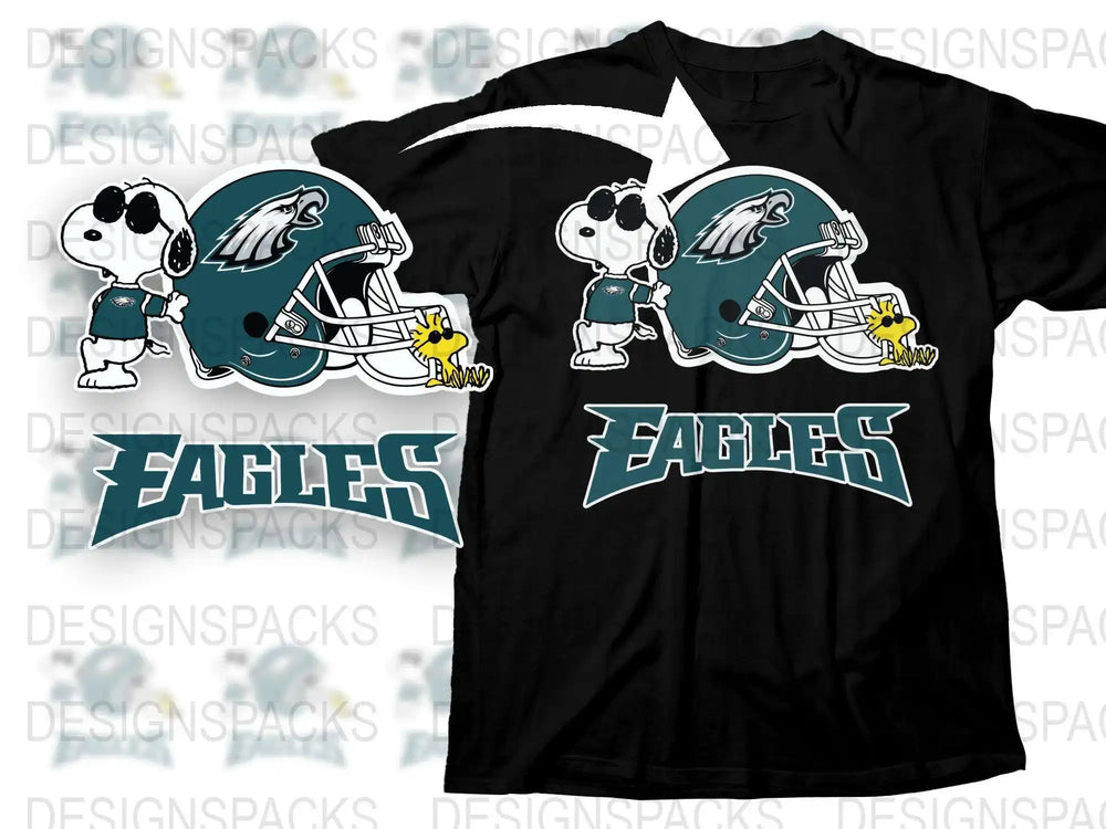 Philadelphia Eagles T-Shirt, Cartoon Panda Mascot, Sports Team Fan Apparel, Black Cotton Tee, Unisex Graphic Shirt Design