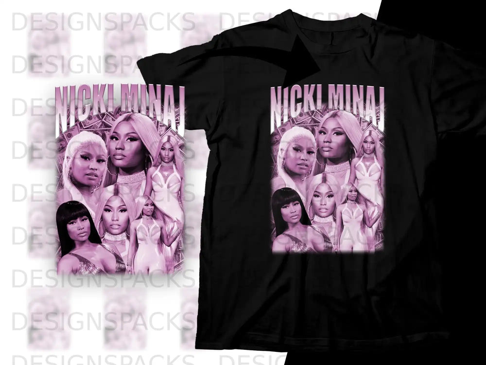 Black t-shirt with a pink graphic of Nicki Minaj and text.