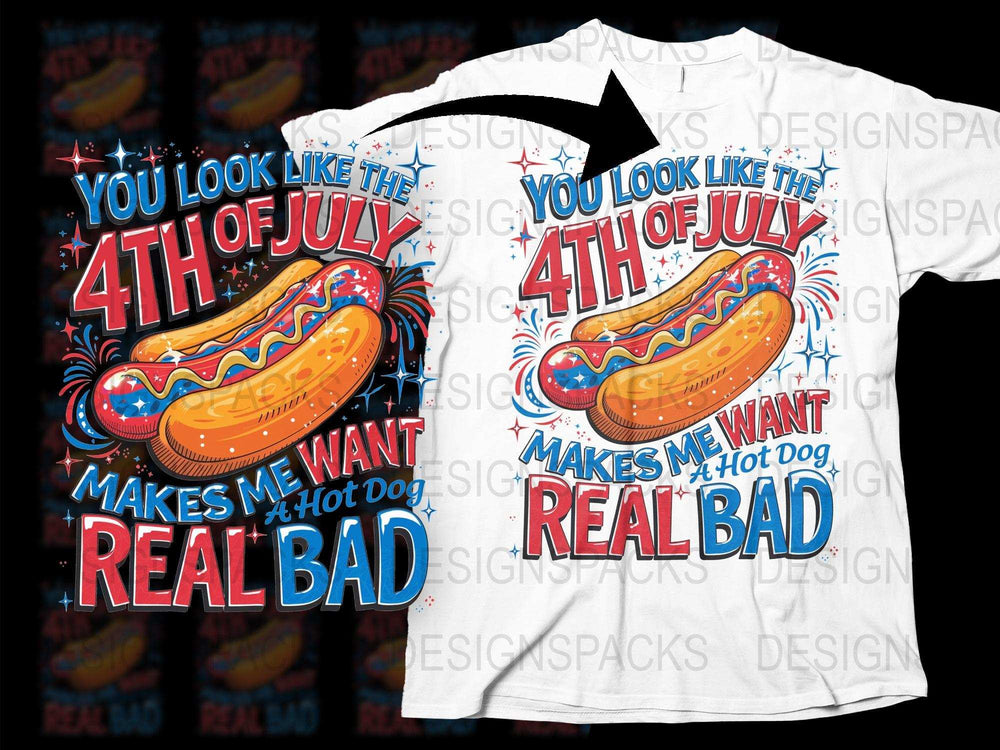 4th of July T-Shirt, Hot Dog Graphic Tee, Patriotic Summer BBQ Party Shirt, American Independence Day Apparel, Unisex Adult Clothing