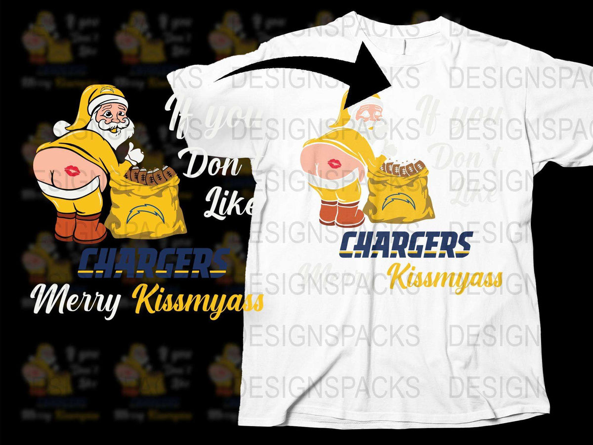 Funny Santa Chargers Merry Kissmyass Christmas T-Shirt, Holiday Humor Tee, Festive Winter Apparel