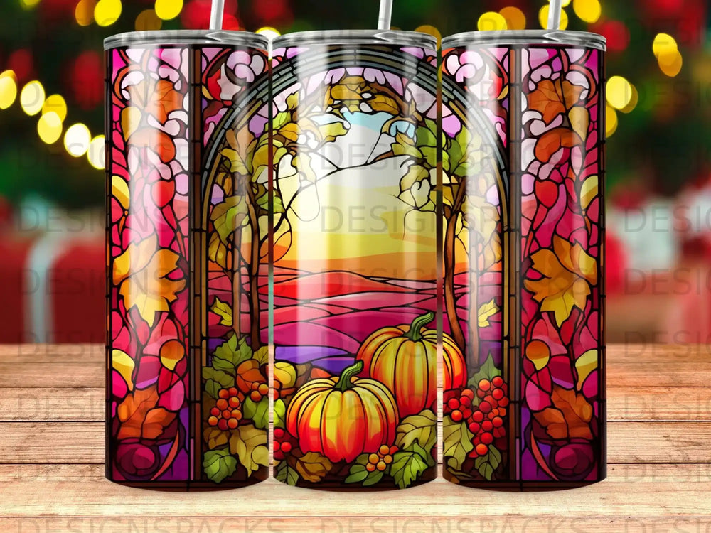 Autumn Glow Stained Glass Tumbler Digital Wrap Design