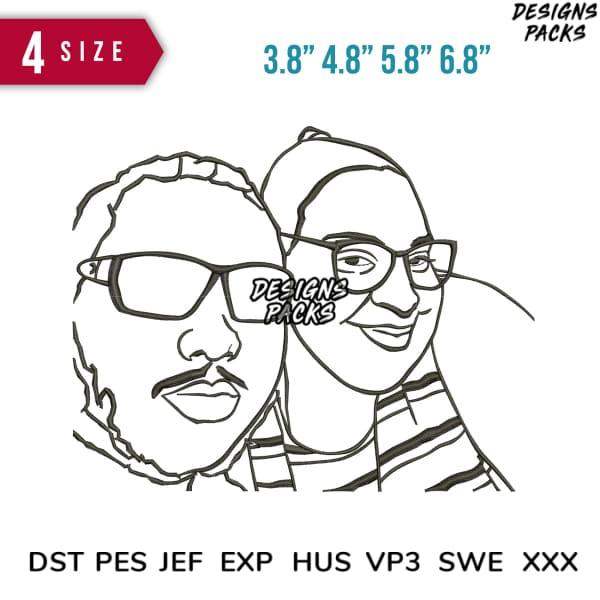 Print-ready DTF/DTG couple design in 4 sizes, compatible with DST PES JEF embroidery formats