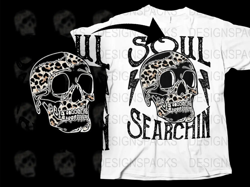 Soul Searching Skull Graphic T-Shirt, Leopard Print, Unique Artistic Statement Tee, Unisex Fashion