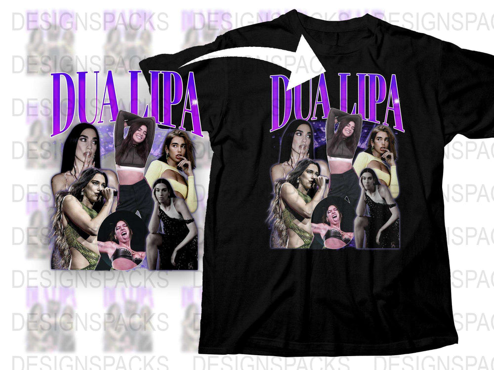 Dua Lipa Collage T-Shirt, Pop Music Fan Merch, Black Graphic Tee, Celebrity Singer Apparel
