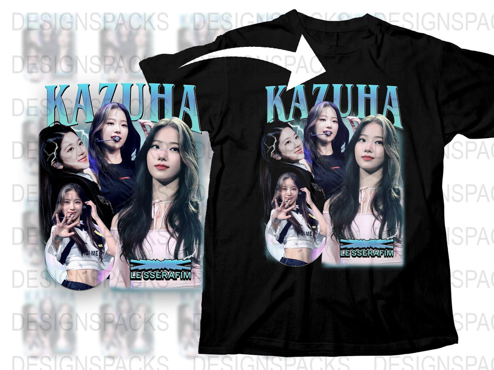 Kazuha Graphic T-Shirt, Pop Idol Print Tee, Stylish Casual Black Shirt, Fan Merchandise
