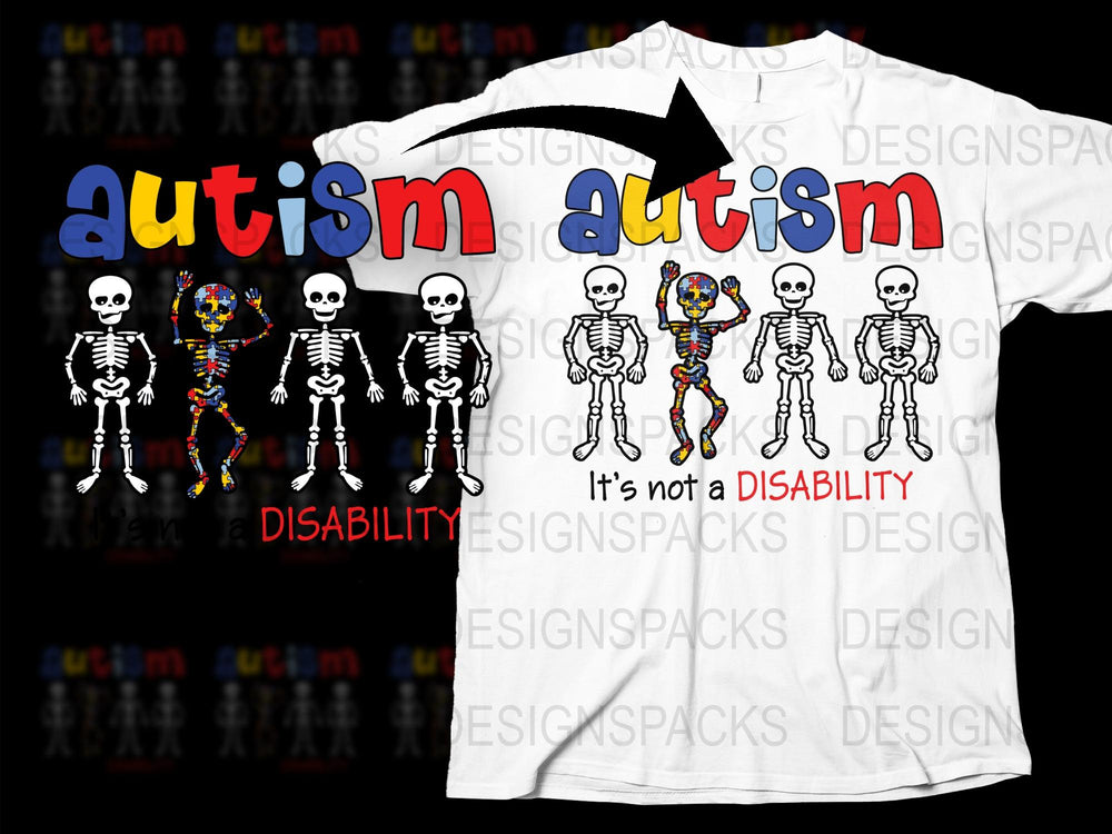 Autism Awareness T-Shirt, It's Not a Disability, Colorful Skeleton Graphic Tee