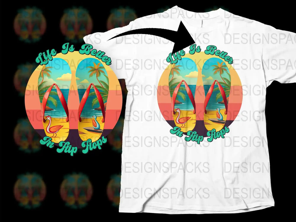 Tropical Beach T-Shirt, Life Is Better In Flip Flops, Summer Vacation Tee, Colorful Palm Tree Design Shirt for Travel
