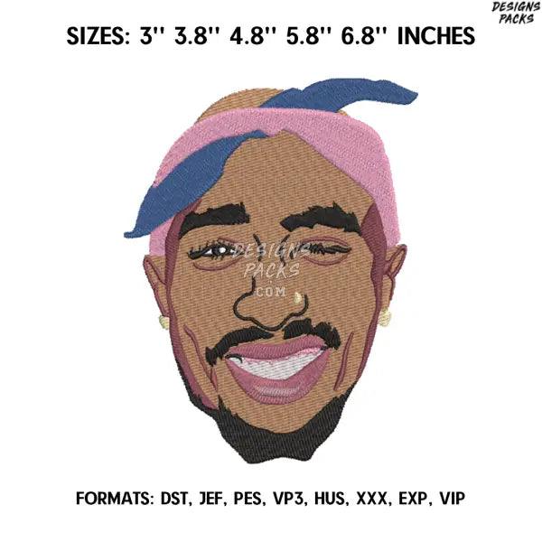 2Pac Embroidery Design File, Music Rap Embroidery Design,.