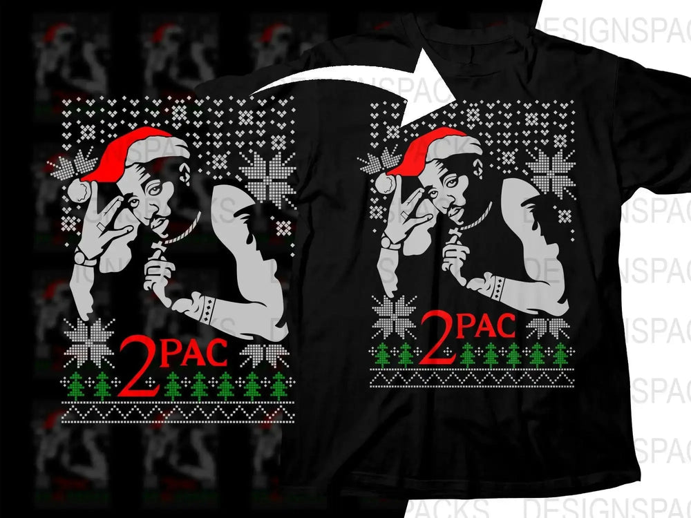2Pac Santa Hat Christmas Graphic Design Png Digital Download