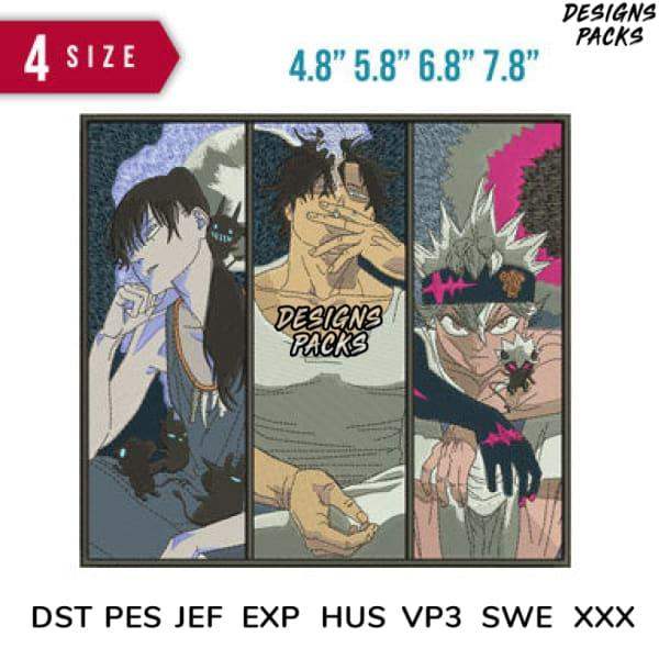 Anime-style embroidery designs in 4 sizes, DST PES JEF formats for instant download