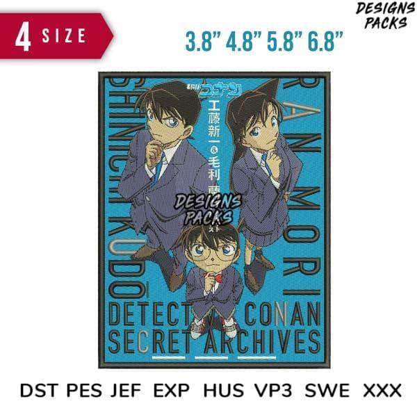 Detective Conan embroidery design bundle in multiple sizes, print-ready formats