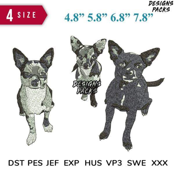 Chihuahua embroidery designs in 4 sizes, DST PES JEF formats for instant download