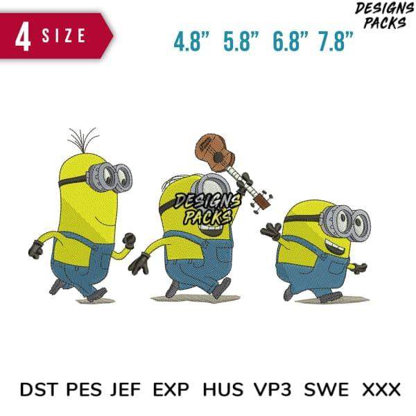 Minion embroidery designs in 4 sizes, print-ready formats for DTG, DTF, and tumbler wraps