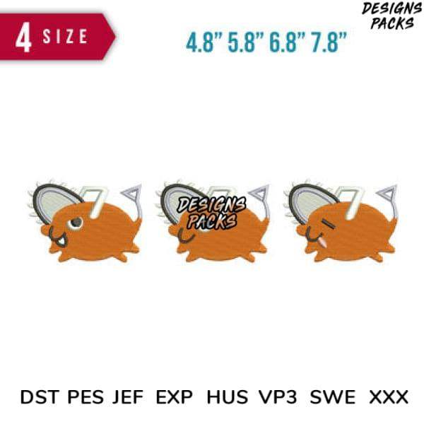 Cute orange fish embroidery designs in 4 sizes, compatible with DST PES JEF formats for instant download.