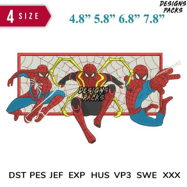 Spider-Man embroidery design in 4 sizes, compatible with DST PES JEF formats for instant download