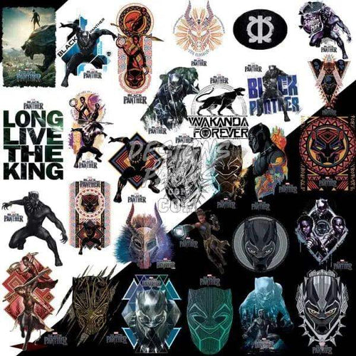 Black Panther movie designs, Wakanda Forever, and superhero graphics for DTF/DTG printing