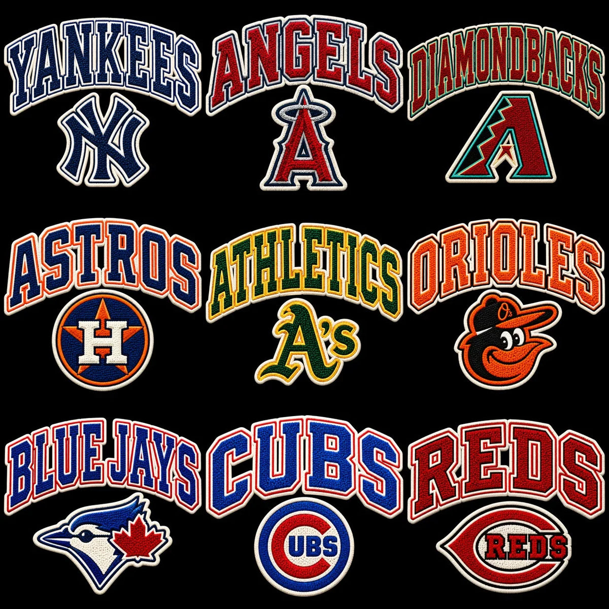 30 Baseball Faux Embroidery Teams Logo Chenille Patch Designs Bundle PNG