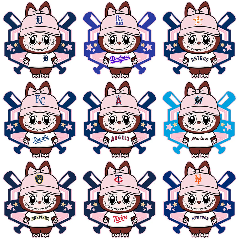 30 Baseball League Teams Logo Labubu Pink Designs Bundle PNG SVG